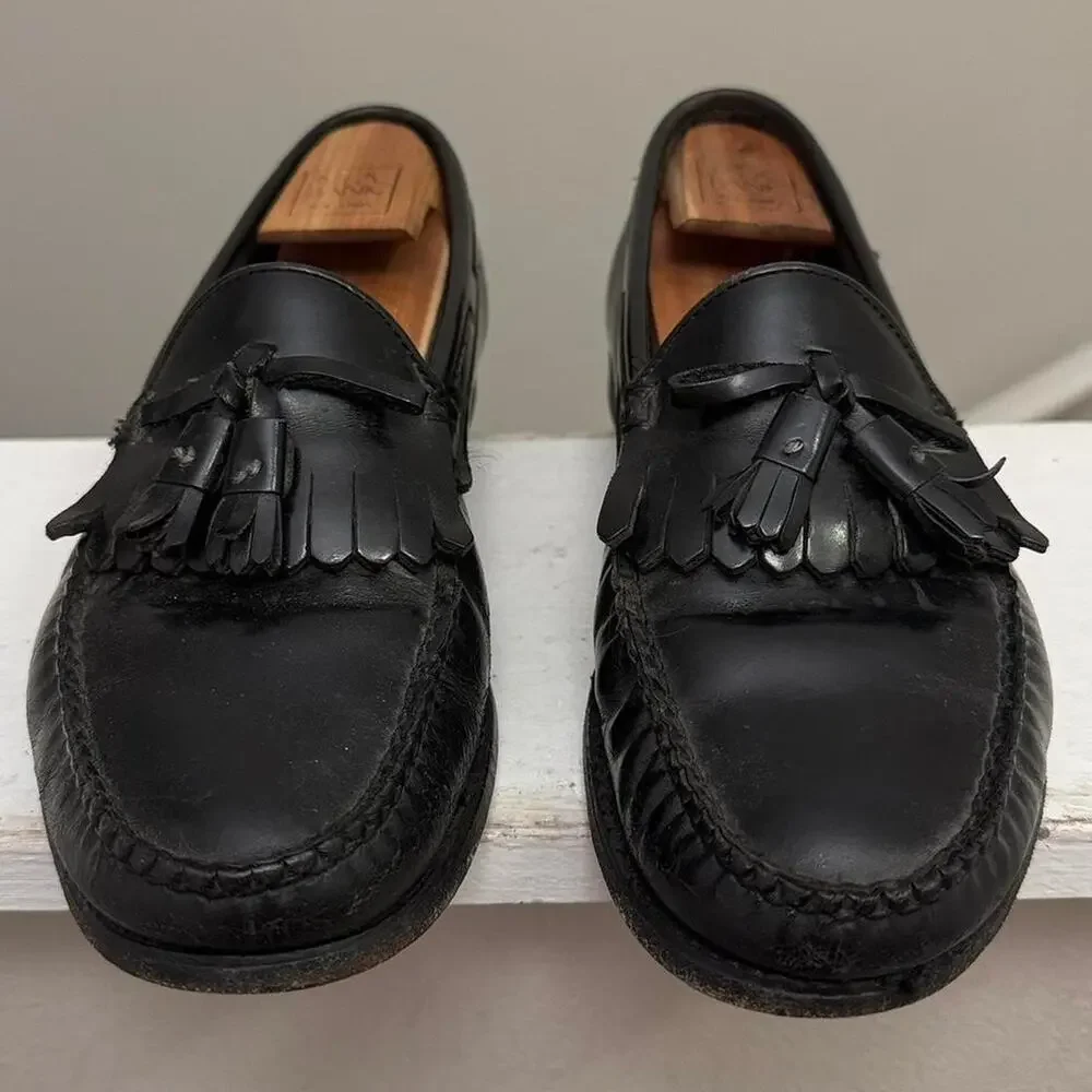 Black Leather Loafers with Tassel - Size 10 1/2